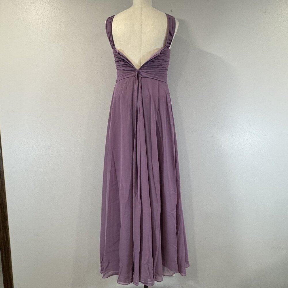 Azazie Kaleigh Bridesmaid Pleated Chiffon Dress Full Length Wisteria Custom NWT - Picture 6 of 15